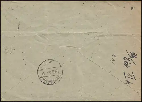 925+933 Paragraphe 24+60 Pf Lettre de WUPPERTAL-ELBERFLD 23.12.46 à Gummersbach