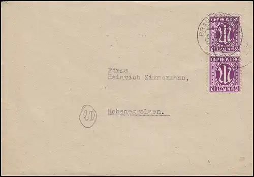 AM-Post 2x 12 Pf. MeF Lettre de BRAUNSCHWEIG 7.3.46 vers Hoheneggelsen