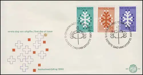 Niederlande: 923-925 KWF-Fonds Kampf gegen Krebs, Satz auf Schmuck-FDC ESSt 1969