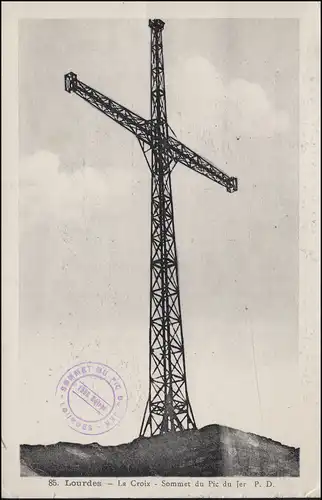 France Carte de vue Lourdes: La Croix - Sommet du Pic du Je, 21.9.1938