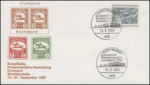 Schmuck-Brief Briefmarkenausstellung DORTMUND 1969, Bund 594 SSt 18.9.1969