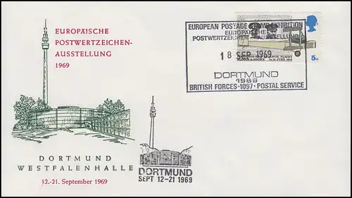 Lettre de bijoux Exposition de timbres DORTMUND 1969, Angleterre 511 SSt 18.9.1969