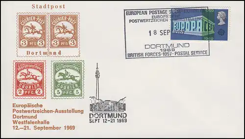 Lettre de bijoux Exposition de timbres DORTMUND 1969, Angleterre 512 SSt 18.9.1969