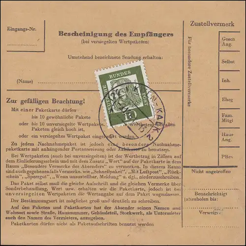 358ya Beethoven + ZF sur le paquet KÖLN-KALK 3.12.61 vers Ferch-KEMnitzer / DDR