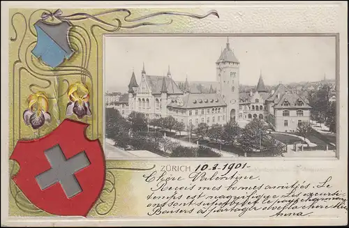 Ansichtskarte / Prägekarte Schweizerisches Landesmuseum, ZÜRICH 9.8.1901