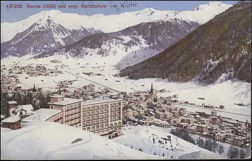 Suisse AK 31239 Davos (1559) et engl. Sanatorium, DAVOS-PLATZ 6.8.23