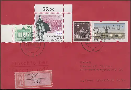 3345 RDA avec Berlin-ATM et 286+872 comme MiF sur lettre R BERLIN ZPF 31.08.1990