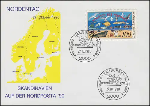 1454 Protection de la mer du Nord sur la lettre de bijoux Scandinavie HAMBURG Nordposta 27.10.1990