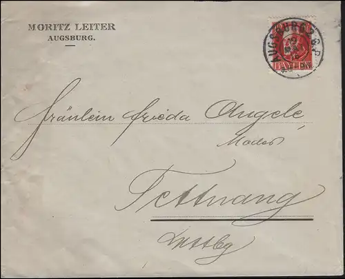 96Ia Roi Louis EF sur lettre Moritz Chef AUGBURG 19.5.1916 à Tettnang