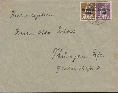 122+124 Série d'adieu 20+40 Pf. MiF sur lettre WINDSHEIM 27.5.1921 à Thüngen