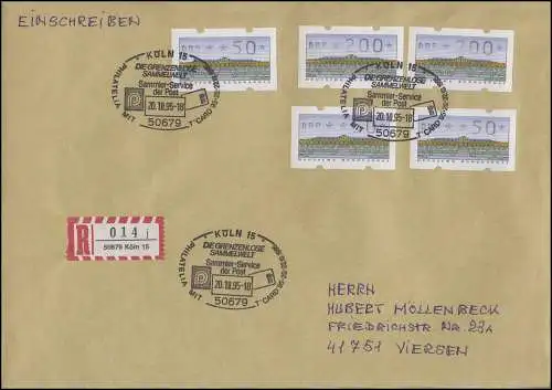 ATM 2.1.1. Sanssouci 5 valeurs 50+200 p.m. MiF R-Lettre SSt Cologne PHILATELIA 20.10.95