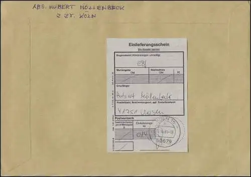 ATM 2.1.1. Sanssouci 5 Werte 50+200 Pf. auf R-Brief SSt Köln PHILATELIA 20.10.95