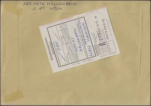 ATM 2.2.1. Sanssouci 50, 100, 2mal 200 R-Brief SSt Köln PHILATELIA UNO 22.10.95