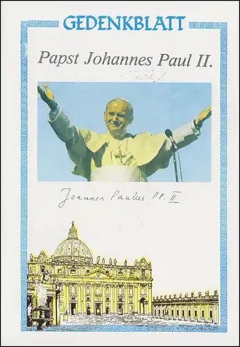 Gedenkblatt Papst-Besuch mit Vignettenblock und 1055, SSt Köln 15.11.1980