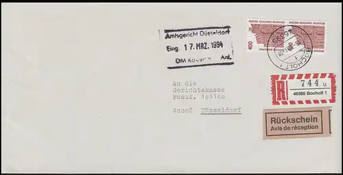 1562 SWK 400 Pf Semperoper Dresden 2x MeF R-Bf + Rückschein BOCHOLT 15.3.94