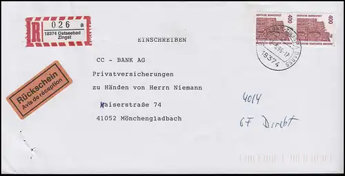 1562 SWK 400 Pf Semperoper Dresden mit Nummer 260 MeF R-Bf mit RS ZINGST 17.5.96