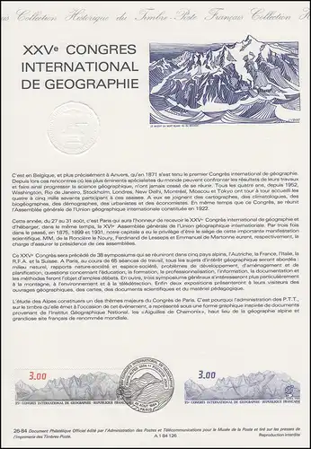 Collection Historique: 25ème Congrès International de Géographie 25.8.1984