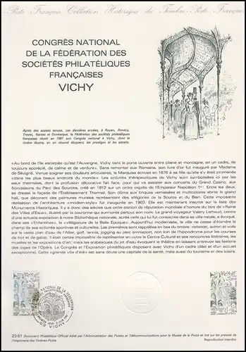 Collection Historique: Nationaler Philatelistenkongress in Vichy 6.6.1981