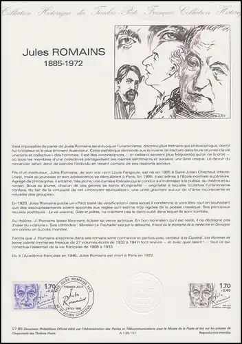 Collection Historique: écrivain & dramaturge Jules Romains 23.2.1985