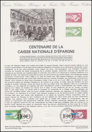 Collection Historique: Caisse Nationale d'Epargne - Postsparbank 21.9.1981