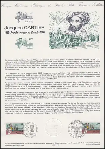 Collection Historique: Explorateurs et navigateurs Jacques Cartier 20.4.1984