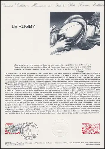 Collection Historique: Le Rugby / Rogby Football 9.10.1982