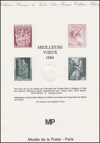 Collection Historique: Musée de la poste Paris / Meilleurs Voeux Le Brun & Watteau 1984
