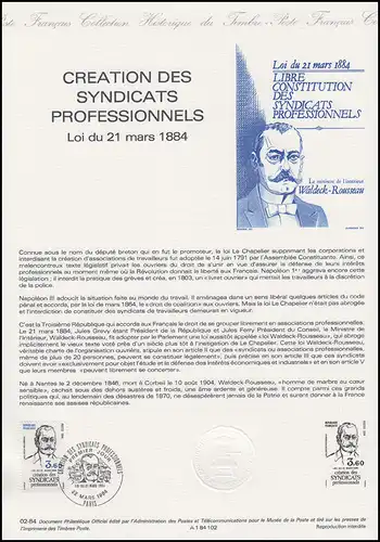 Collection Historique: Syndicats Professionnels / Syndications 22.3.1984