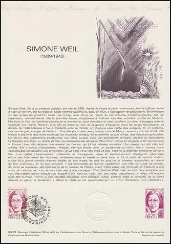 Collection Historique: Philosophe Professeur Simone Weil 10.11.1979