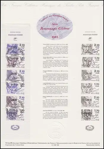 Collection Historique: Auteurs célèbres / Famous Authors - Bulletin 1985