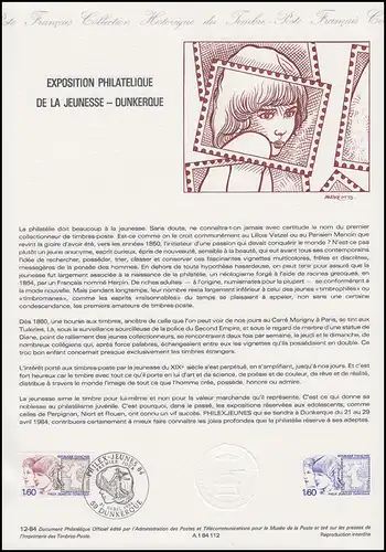 Collection Historique: Jugend-Briefmarkenausstellung in Dunkerque 21.4.1984