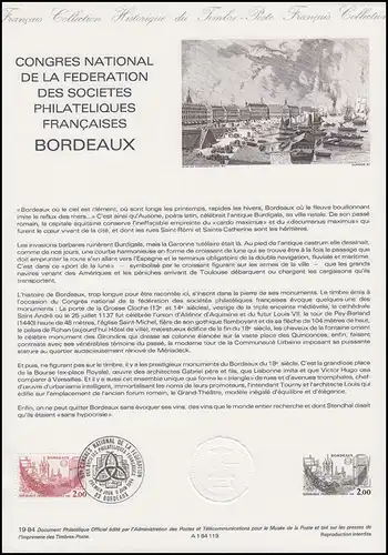 Collection Historique: Congrès National des Philatélistes Bordeaux 9.4.1984