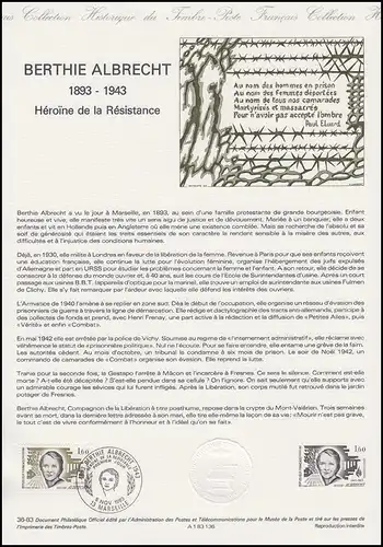 Collection Historique - Angehörige der Résistance Berty Albrecht 5.11.1983