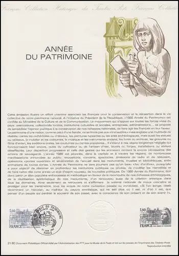 Collection Historique: Anne du Patrimoine / Année du patrimoine 21.6.1980