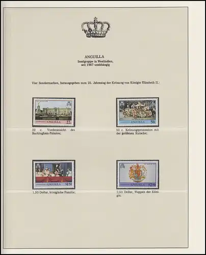 Anguilla Jubiläum Elizabeth II. Krönungsprozession & Wappen, 4 Marken **