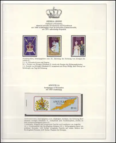 Jubiläum Elizabeth II. 1978: Sierra Leone 3 Marken & Angiulla Markenheftchen **