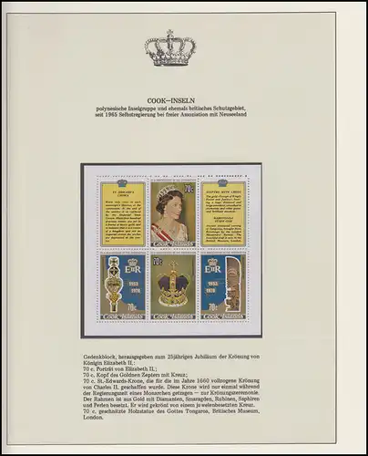Cook-Inseln Jubiläum Elizabeth II. Portraits & Krönunginsignien, 3 Blöcke **