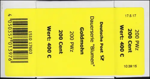 2568 Goldmohn 200 +CF Banderole / Aufkleber, mit Prod.-Nummer 1510 17603