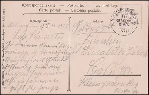 Feldpost 16. RESERVE-DIVISION 19.11.1914 auf AK Die Basuto sind geborene Reiter