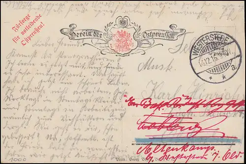 Carte postale du lieutenant Otto Wedigen, poste de terrain WESTERSTEDE 14.12.1916