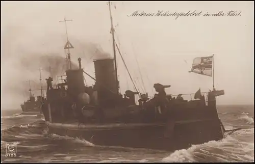 AK Modernes Hochseetorpedoboot in voller Fahrt, KIEL 1.10.1914 nach Berlin