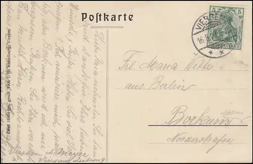 Ansichtskarte Viersen: Gruss aus der Kaisermühle,16.8.1908 nach Borkum