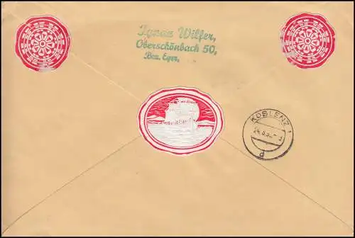 Hindenburg-Koschreibung 2 fois KZ 31 dans le bloc de 12 R-Lettre SCHÖNBACH/EGER 23.8.39