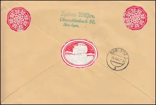 Hindenburg-Zusammendruck 2mal KZ 31 im 12er-Block R-Brief SCHÖNBACH/EGER 23.8.39