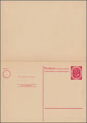 Postkarte P 15 Posthorn 20/20 Pf ohne Druckvermerk, ungebraucht