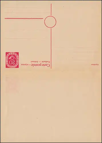 Carte postale P 15 Posthorn 20/20 Pf sans impression, non utilisée