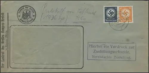 Acte de notification Landrat Kreiss Kempen-Krefeld, Ak-O Boisheim 3.10.1936