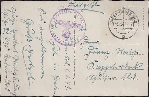 Poste de terrain 5. -Bt. 470 - AK Baden-Baden, BADEN-BADE 5.6.41