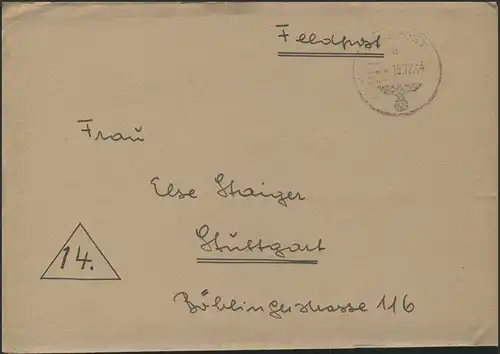 Feldpost 2. Weltkrieg PF 33565 FELDPOST Buchstabe b 15.12.44 nach Stuttgart