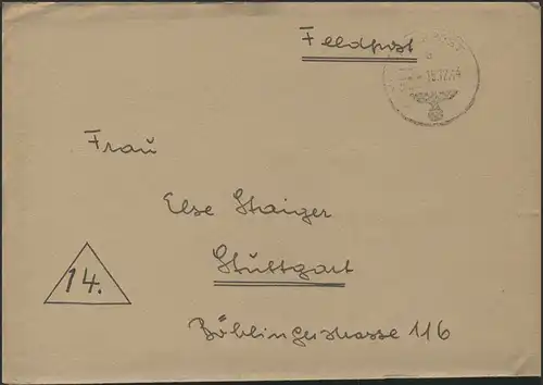 Feldpost 2e Guerre mondiale PF 33565 FELDPOST lettre b 15.12.44 à Stuttgart
